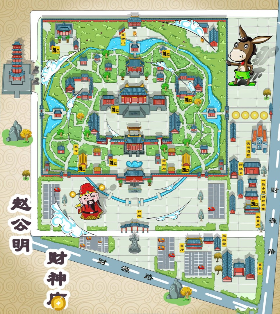 桃城寺庙类手绘地图